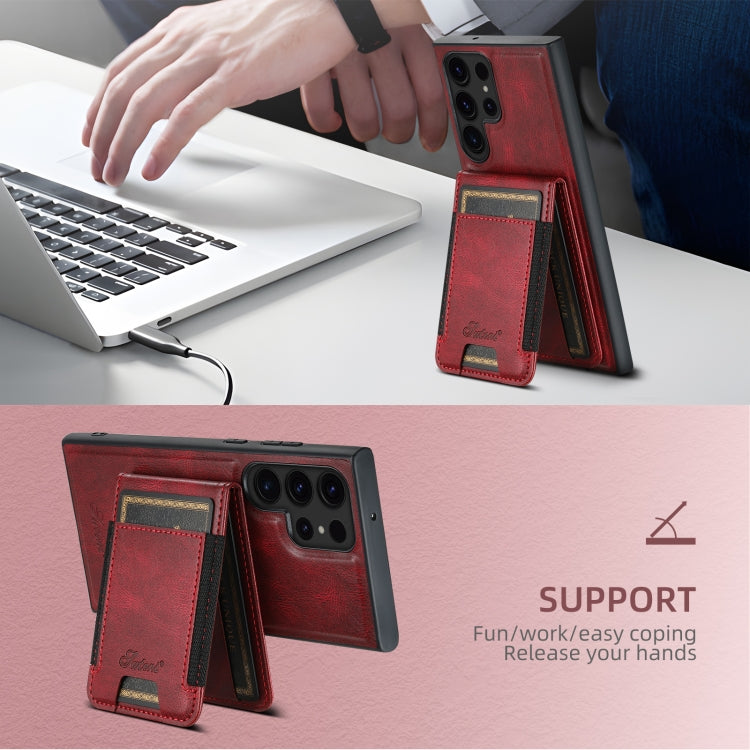 For Samsung Galaxy S22 5G Suteni H17 Oil Eax Leather MagSafe Detachable Wallet Phone Case