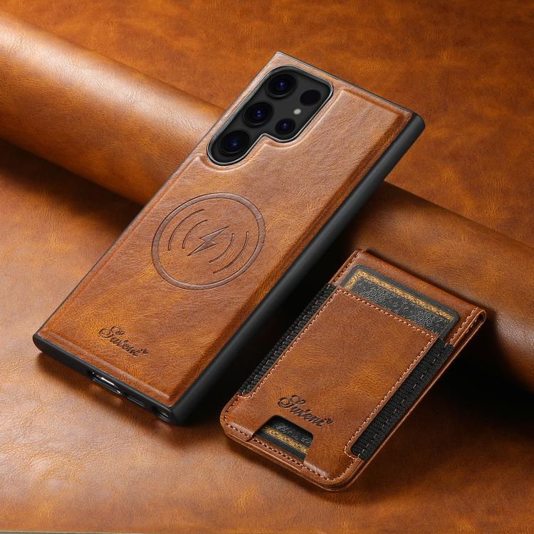 For Samsung Galaxy S25 Ultra 5G Suteni H17 Oil Eax Leather MagSafe Detachable Wallet Phone Case