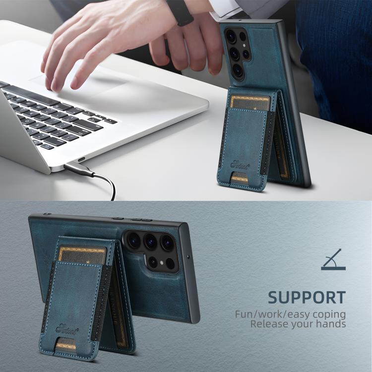 For Samsung Galaxy S25 Ultra 5G Suteni H17 Oil Eax Leather MagSafe Detachable Wallet Phone Case