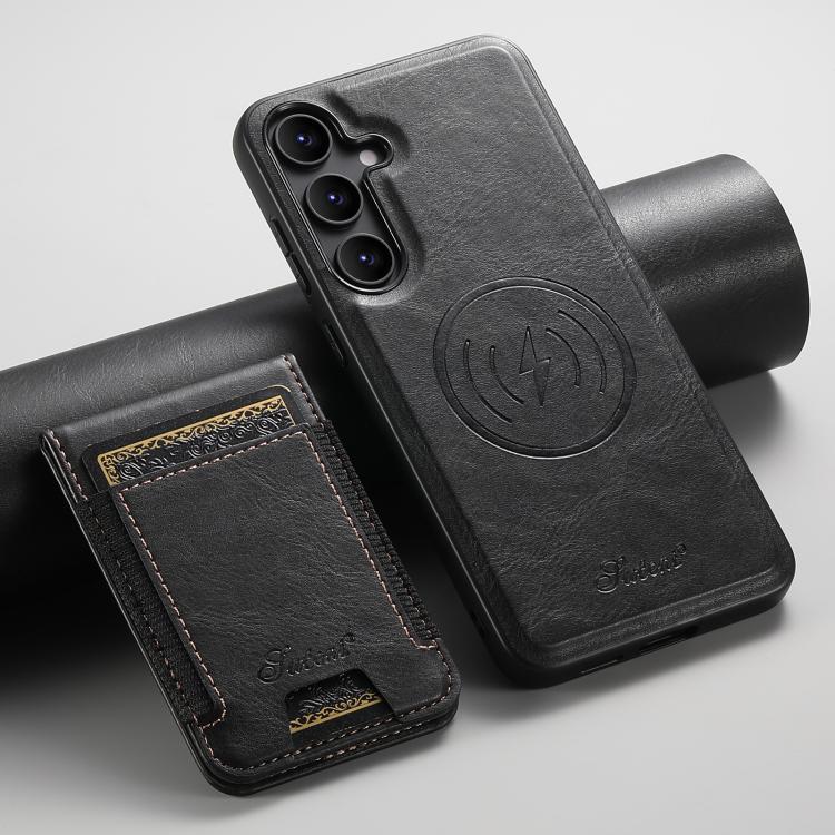 For Samsung Galaxy S25+ 5G Suteni H17 Oil Eax Leather MagSafe Detachable Wallet Phone Case
