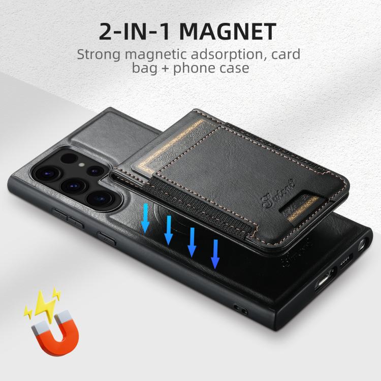 For Samsung Galaxy S25+ 5G Suteni H17 Oil Eax Leather MagSafe Detachable Wallet Phone Case