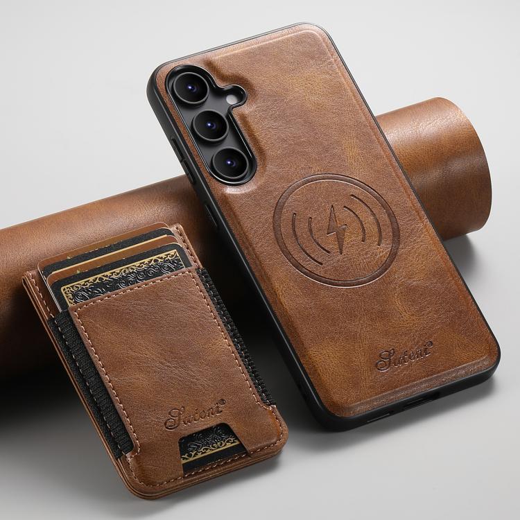 For Samsung Galaxy S25+ 5G Suteni H17 Oil Eax Leather MagSafe Detachable Wallet Phone Case