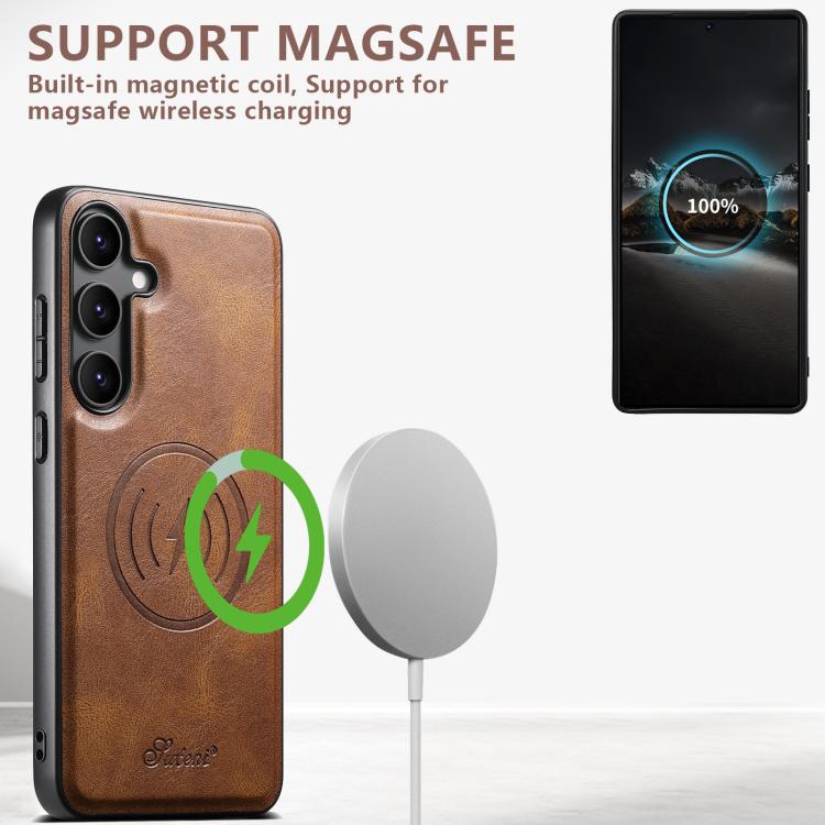 For Samsung Galaxy S25+ 5G Suteni H17 Oil Eax Leather MagSafe Detachable Wallet Phone Case