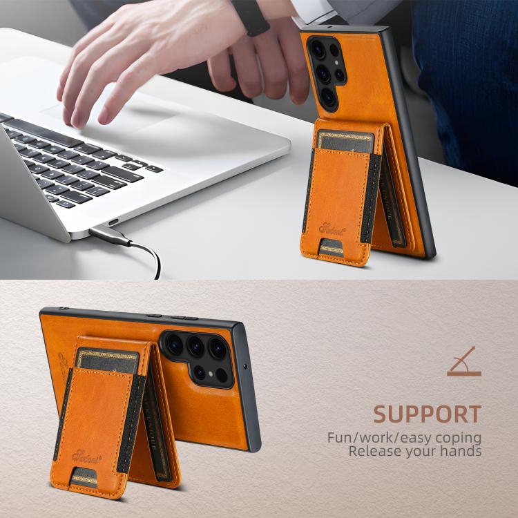 For Samsung Galaxy S25+ 5G Suteni H17 Oil Eax Leather MagSafe Detachable Wallet Phone Case