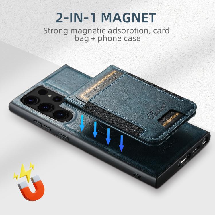 For Samsung Galaxy S25+ 5G Suteni H17 Oil Eax Leather MagSafe Detachable Wallet Phone Case