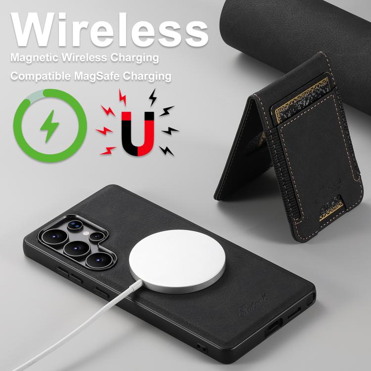 For Samsung Galaxy S25 Ultra 5G Suteni H17 Litchi Texture Leather MagSafe Detachable Wallet Phone Case