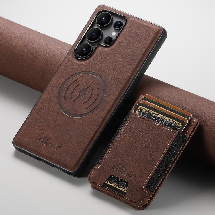 For Samsung Galaxy S25 Ultra 5G Suteni H17 Litchi Texture Leather MagSafe Detachable Wallet Phone Case
