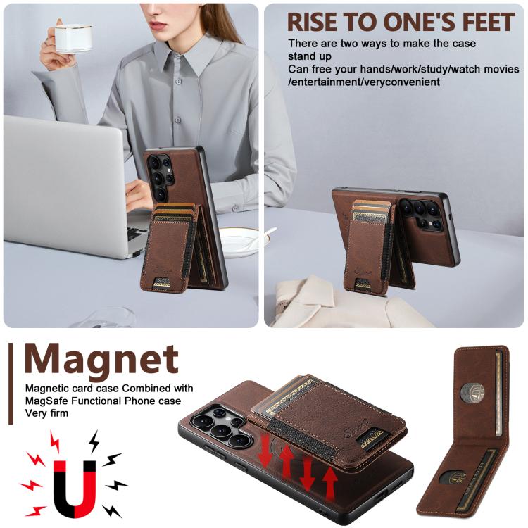 For Samsung Galaxy S25 Ultra 5G Suteni H17 Litchi Texture Leather MagSafe Detachable Wallet Phone Case