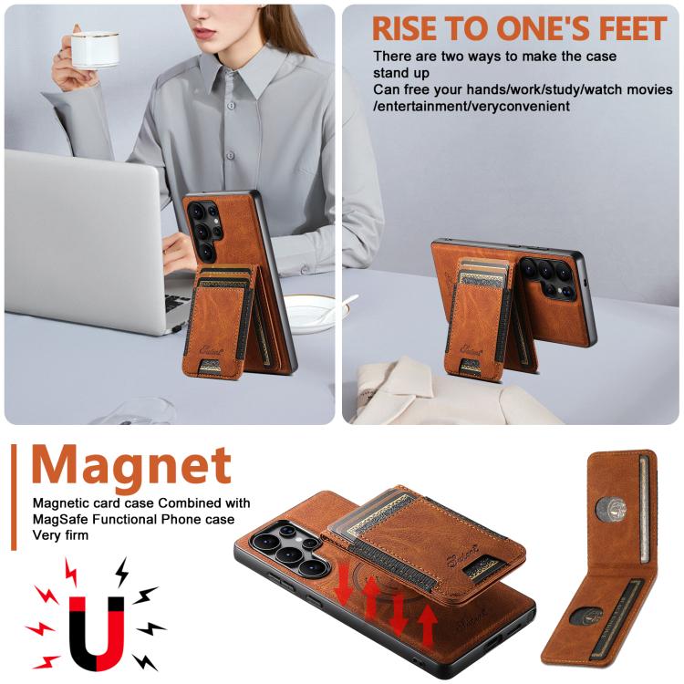 For Samsung Galaxy S25 Ultra 5G Suteni H17 Litchi Texture Leather MagSafe Detachable Wallet Phone Case