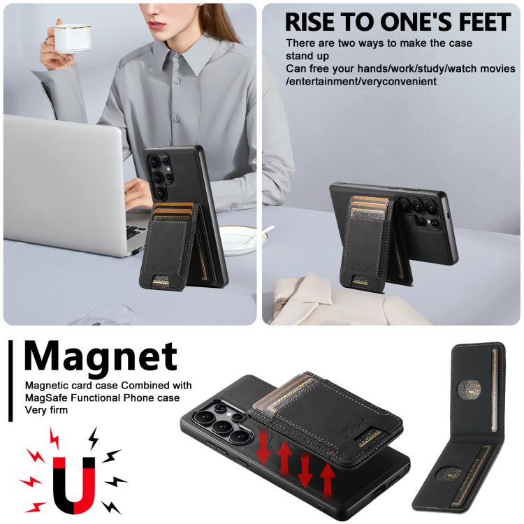 For Samsung Galaxy S25+ 5G Suteni H17 Litchi Texture Leather MagSafe Detachable Wallet Phone Case