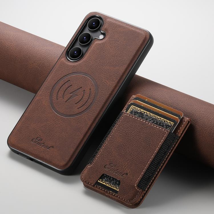 For Samsung Galaxy S25+ 5G Suteni H17 Litchi Texture Leather MagSafe Detachable Wallet Phone Case