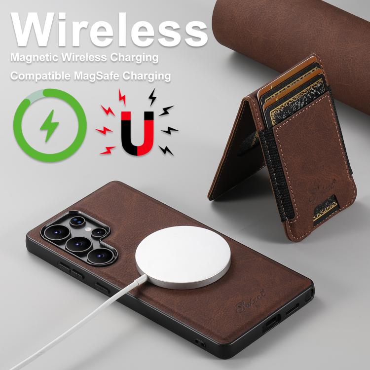 For Samsung Galaxy S25+ 5G Suteni H17 Litchi Texture Leather MagSafe Detachable Wallet Phone Case