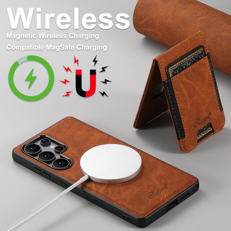 For Samsung Galaxy S25+ 5G Suteni H17 Litchi Texture Leather MagSafe Detachable Wallet Phone Case