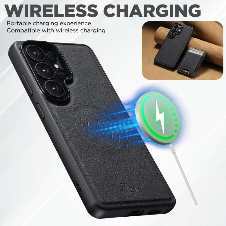 For Samsung Galaxy S26+ 5G Suteni H17 Litchi Texture Leather MagSafe Detachable Wallet Phone Case