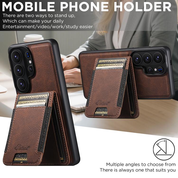 For Samsung Galaxy S26 Ultra 5G Suteni H17 Litchi Texture Leather MagSafe Detachable Wallet Phone Case
