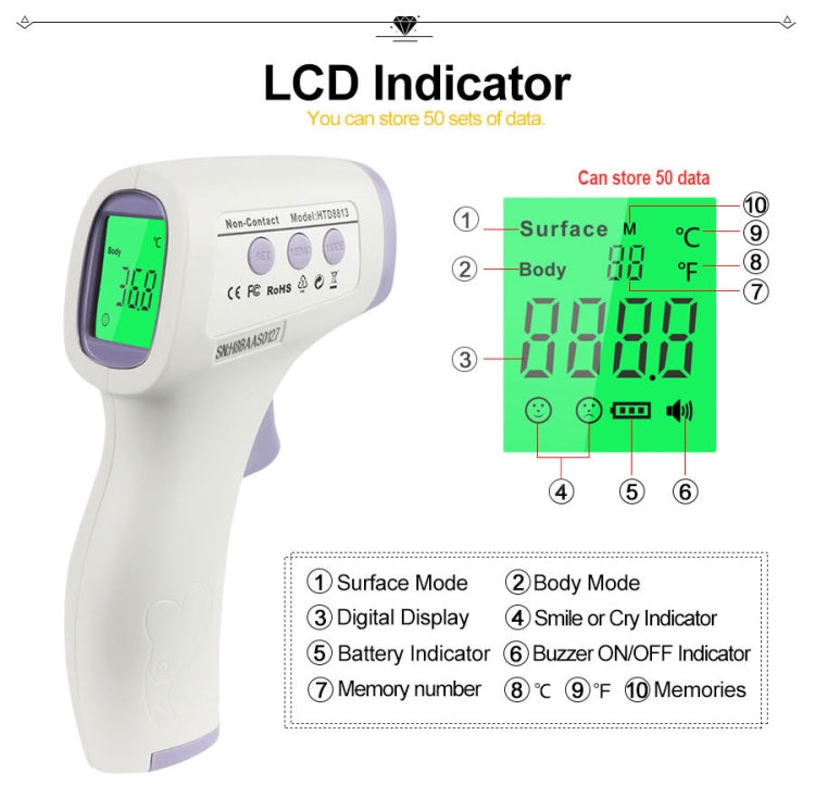 HTD-8813 Durable / Professional Handheld Thermograph Home life, for Baby Adult, Auto power off