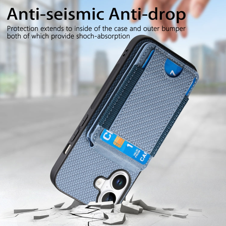 For iPhone 16 Carbon Fiber Vertical Flip Wallet Stand Phone Case