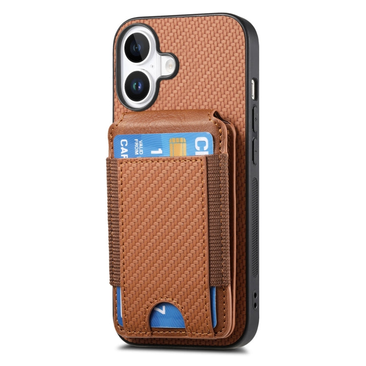 For iPhone 16 Carbon Fiber Vertical Flip Wallet Stand Phone Case