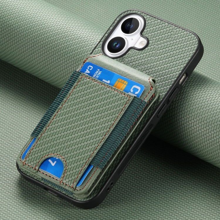 For iPhone 16 Carbon Fiber Vertical Flip Wallet Stand Phone Case