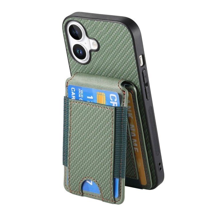 For iPhone 16 Carbon Fiber Vertical Flip Wallet Stand Phone Case
