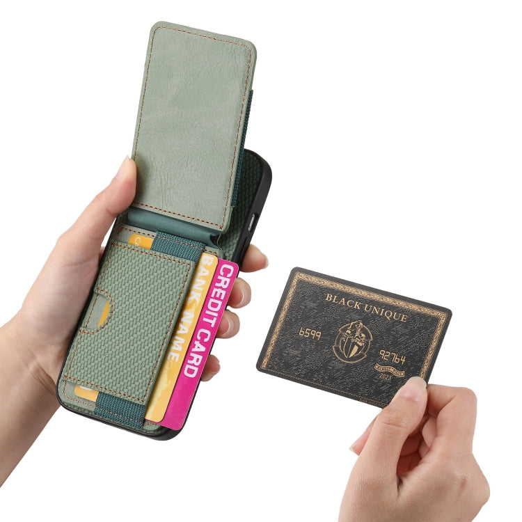 For iPhone 16 Carbon Fiber Vertical Flip Wallet Stand Phone Case