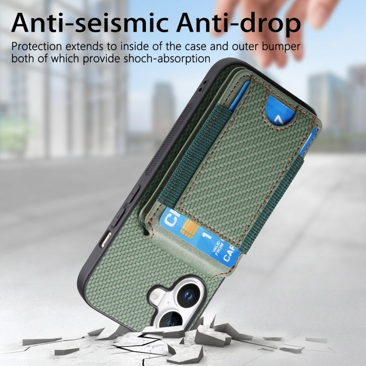 For iPhone 16 Carbon Fiber Vertical Flip Wallet Stand Phone Case