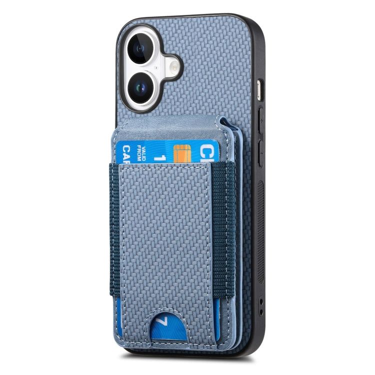 For iPhone 16 Plus Carbon Fiber Vertical Flip Wallet Stand Phone Case
