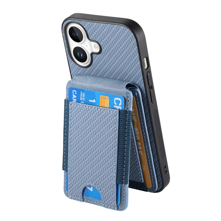 For iPhone 16 Plus Carbon Fiber Vertical Flip Wallet Stand Phone Case