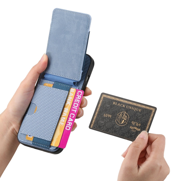 For iPhone 16 Plus Carbon Fiber Vertical Flip Wallet Stand Phone Case