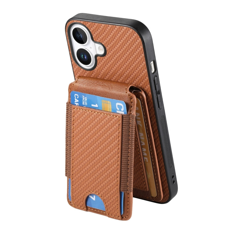 For iPhone 16 Plus Carbon Fiber Vertical Flip Wallet Stand Phone Case