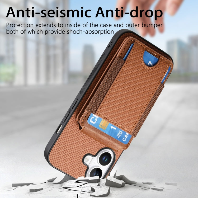 For iPhone 16 Plus Carbon Fiber Vertical Flip Wallet Stand Phone Case
