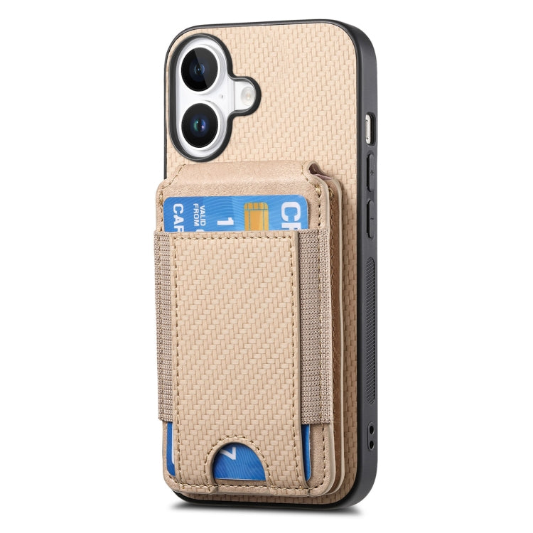 For iPhone 16 Plus Carbon Fiber Vertical Flip Wallet Stand Phone Case