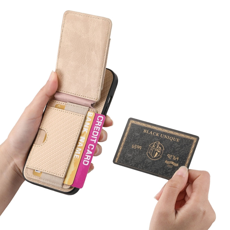 For iPhone 16 Plus Carbon Fiber Vertical Flip Wallet Stand Phone Case