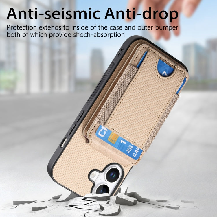 For iPhone 16 Plus Carbon Fiber Vertical Flip Wallet Stand Phone Case