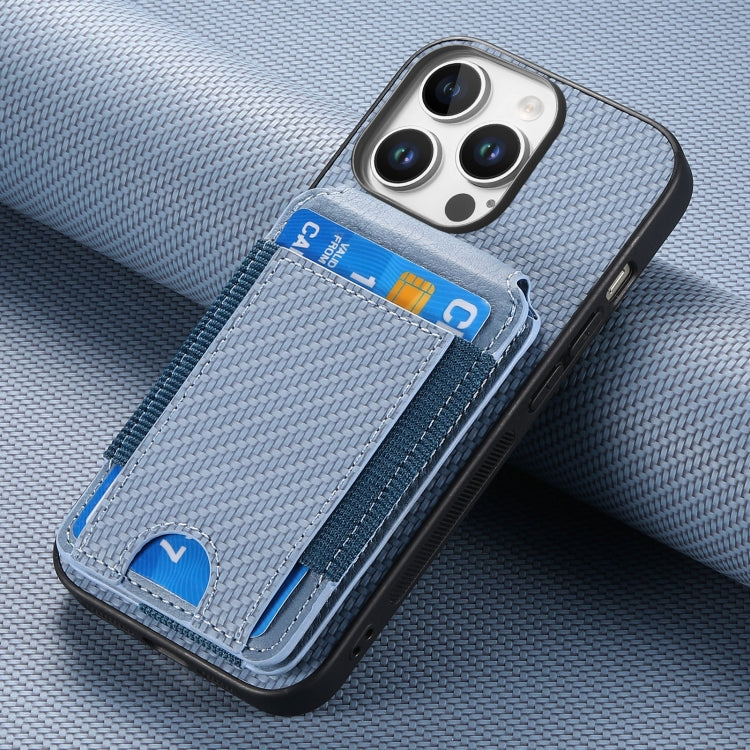 For iPhone 16 Pro Carbon Fiber Vertical Flip Wallet Stand Phone Case