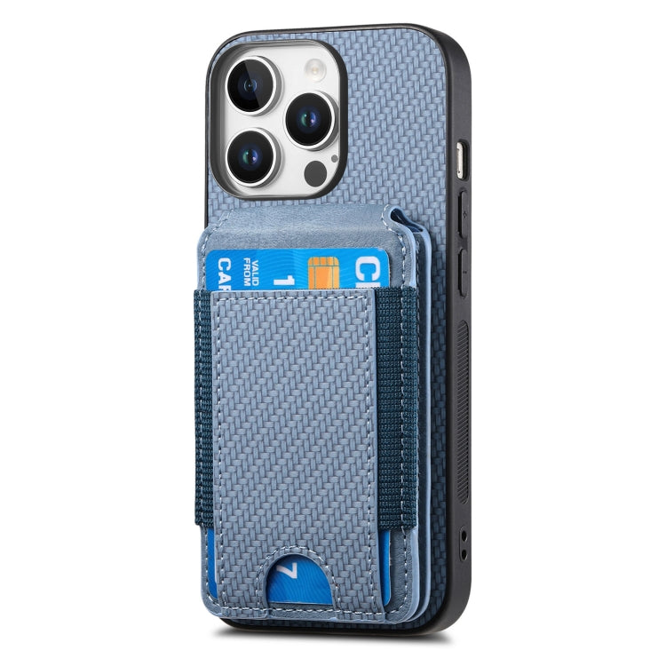 For iPhone 16 Pro Carbon Fiber Vertical Flip Wallet Stand Phone Case