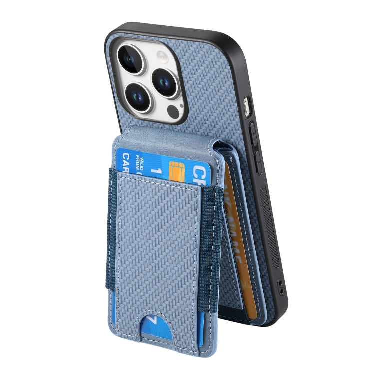 For iPhone 16 Pro Carbon Fiber Vertical Flip Wallet Stand Phone Case