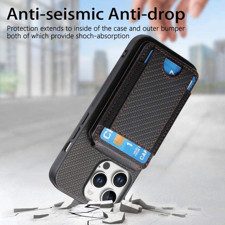 For iPhone 16 Pro Carbon Fiber Vertical Flip Wallet Stand Phone Case
