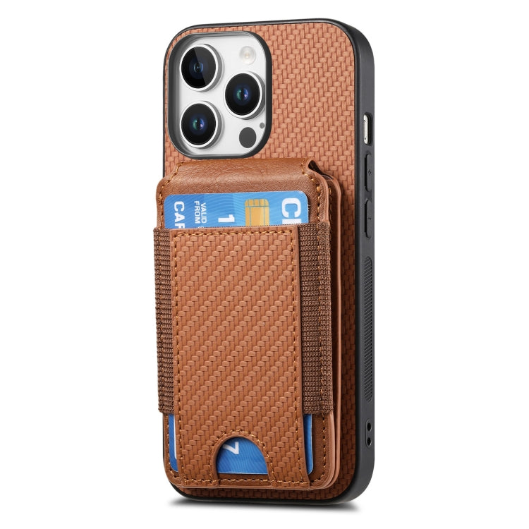 For iPhone 16 Pro Carbon Fiber Vertical Flip Wallet Stand Phone Case