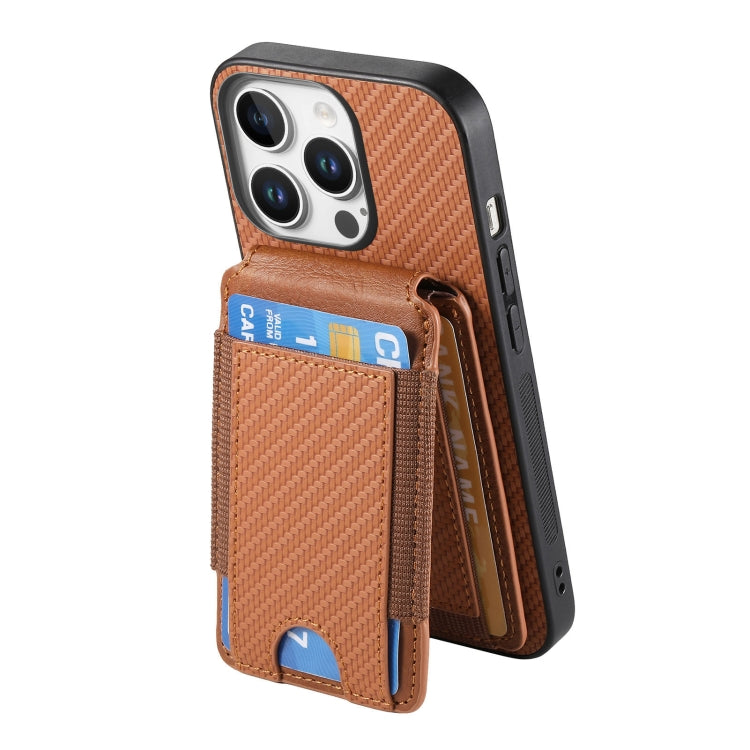 For iPhone 16 Pro Carbon Fiber Vertical Flip Wallet Stand Phone Case