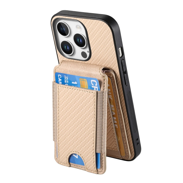 For iPhone 16 Pro Carbon Fiber Vertical Flip Wallet Stand Phone Case