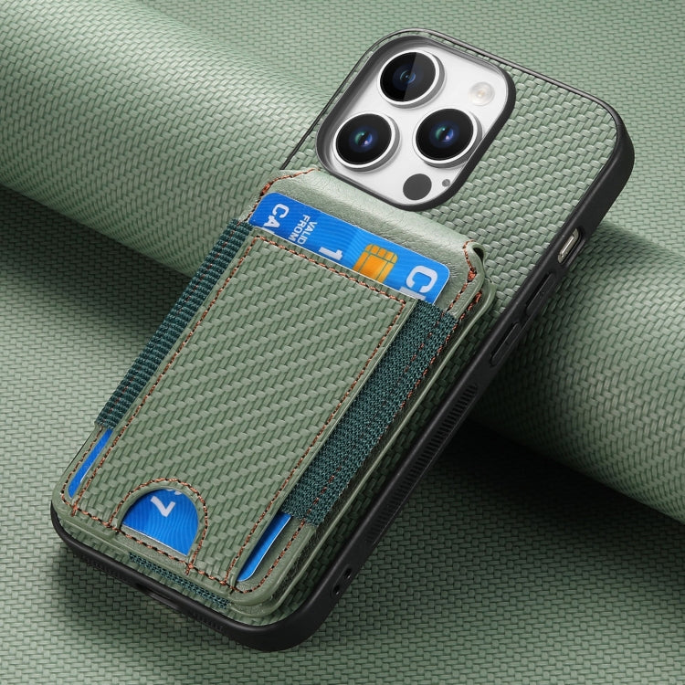 For iPhone 16 Pro Carbon Fiber Vertical Flip Wallet Stand Phone Case
