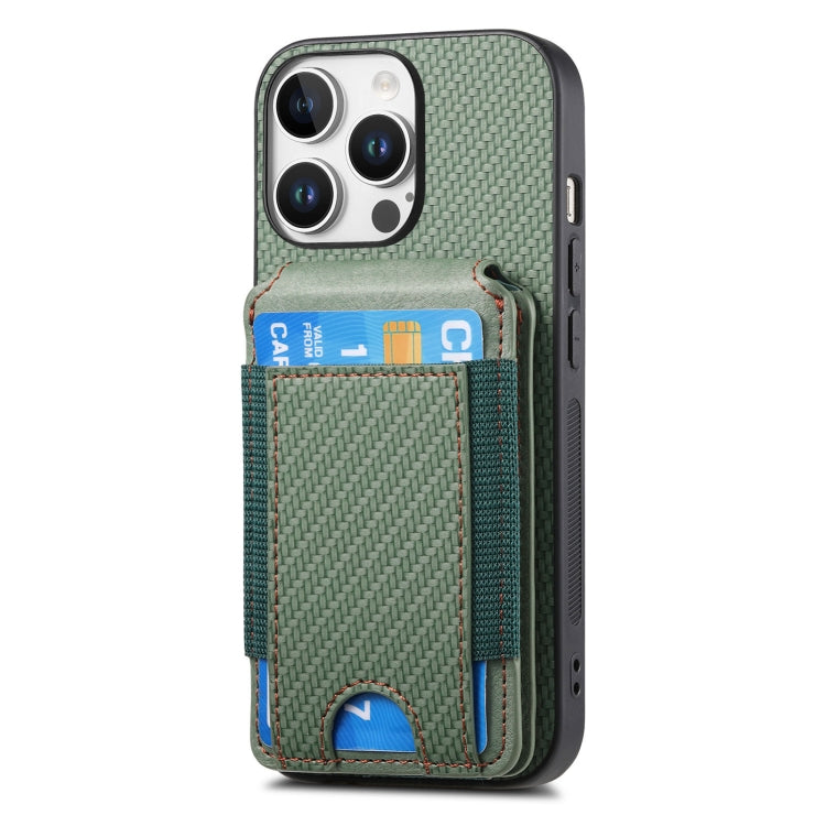 For iPhone 16 Pro Carbon Fiber Vertical Flip Wallet Stand Phone Case