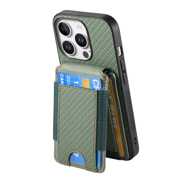 For iPhone 16 Pro Carbon Fiber Vertical Flip Wallet Stand Phone Case