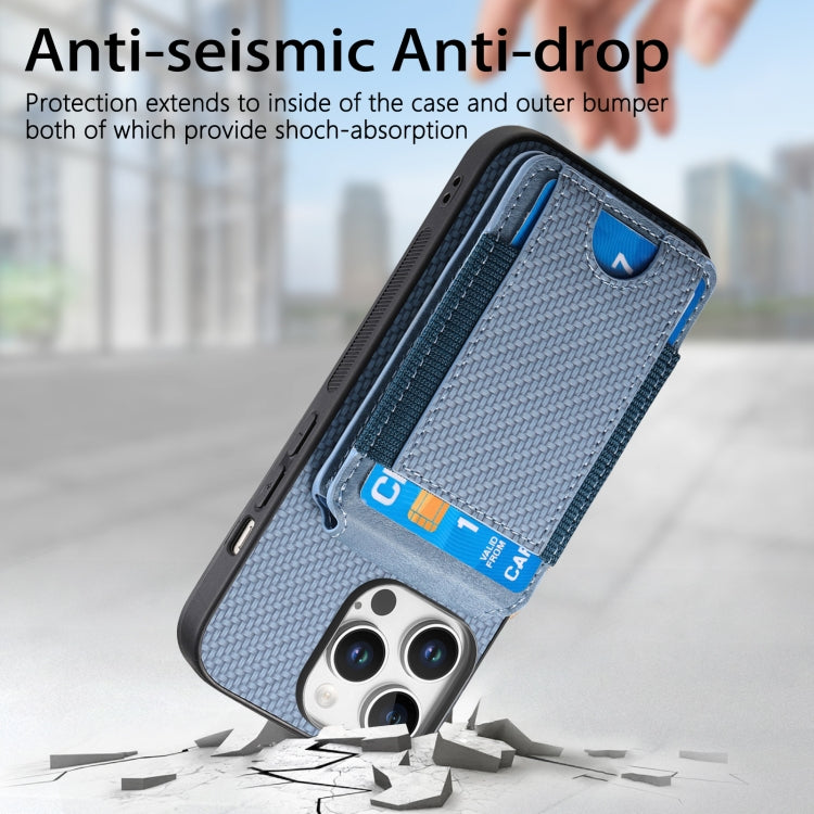 For iPhone 16 Pro Max Carbon Fiber Vertical Flip Wallet Stand Phone Case