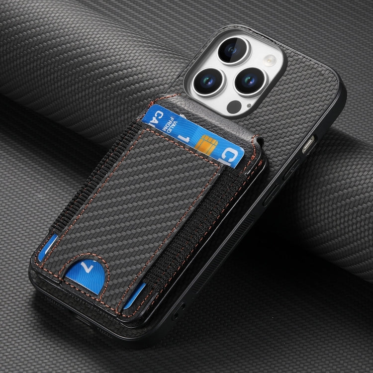 For iPhone 16 Pro Max Carbon Fiber Vertical Flip Wallet Stand Phone Case