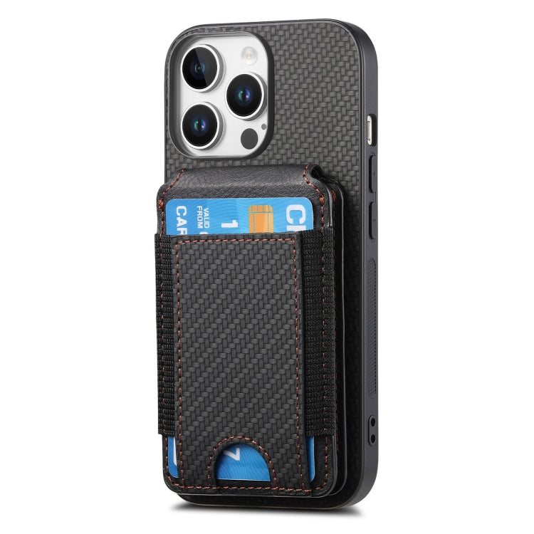 For iPhone 16 Pro Max Carbon Fiber Vertical Flip Wallet Stand Phone Case