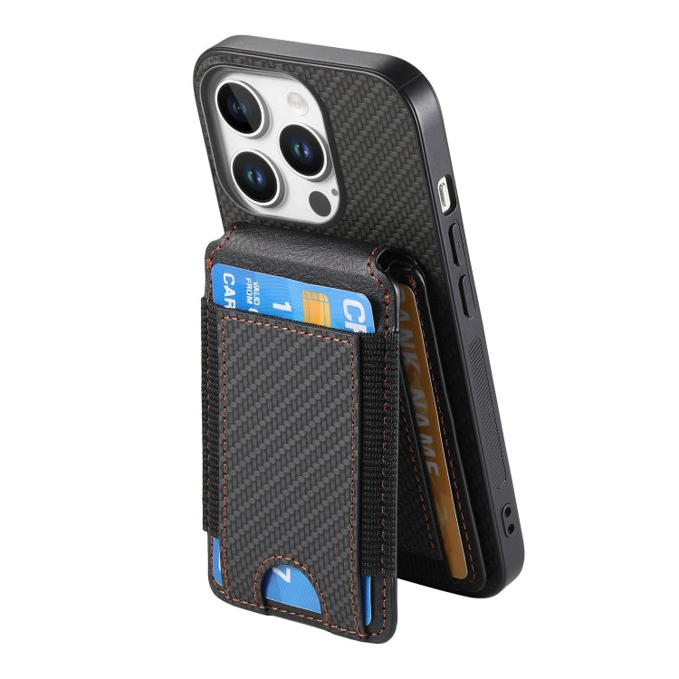 For iPhone 16 Pro Max Carbon Fiber Vertical Flip Wallet Stand Phone Case