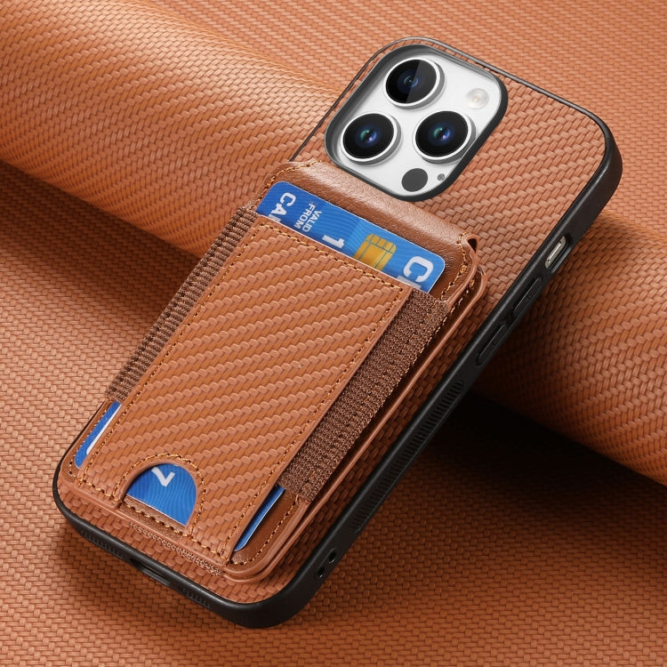 For iPhone 16 Pro Max Carbon Fiber Vertical Flip Wallet Stand Phone Case