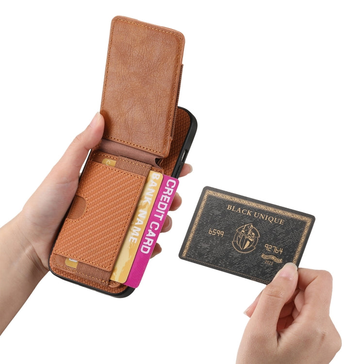 For iPhone 16 Pro Max Carbon Fiber Vertical Flip Wallet Stand Phone Case